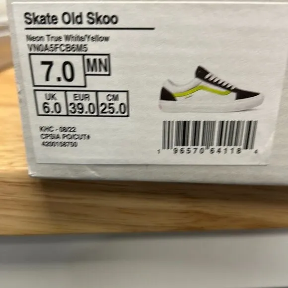 Vans Unisex Skate Old Skool VN0A5FCB6M5 White Yellow Sneaker Shoes Size M7 W8.5