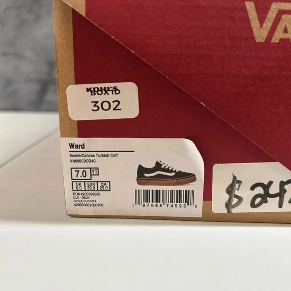 Vans Ward Low-Top Skate Sneakers Brown Gum‎ Sole Casual Shoes Kids Size 7