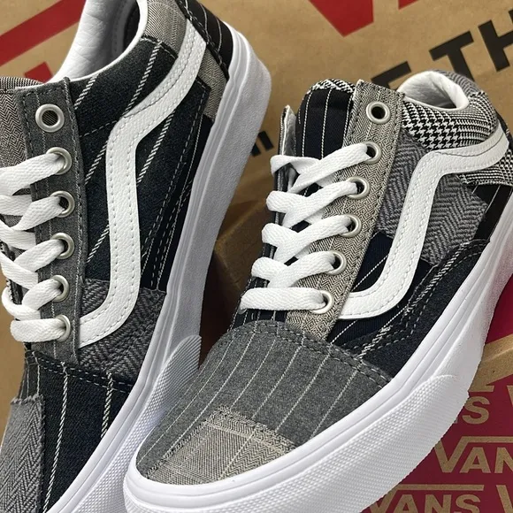 Vans WMNS Black and Gray Sneakers Old Skool Patchwork Conference Call Suiting