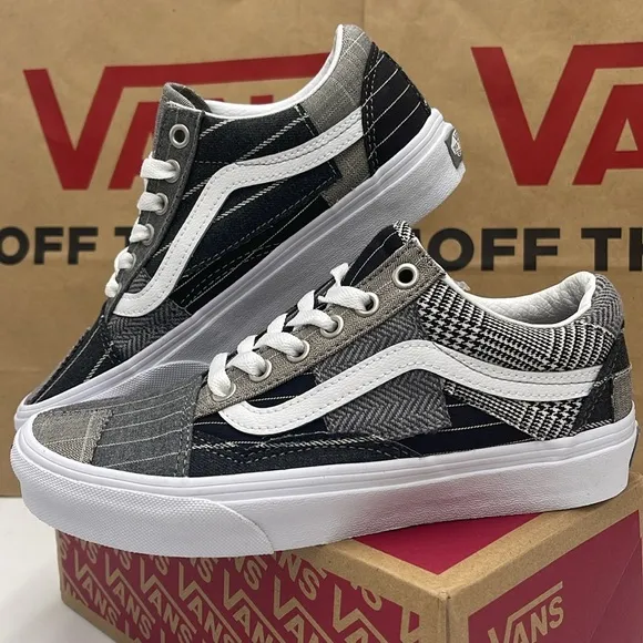 Vans WMNS Black and Gray Sneakers Old Skool Patchwork Conference Call Suiting