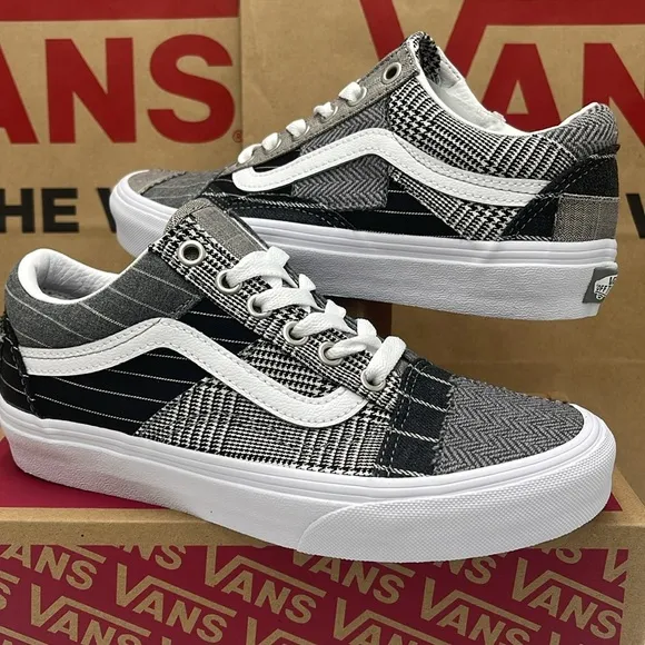 Vans WMNS Black and Gray Sneakers Old Skool Patchwork Conference Call Suiting