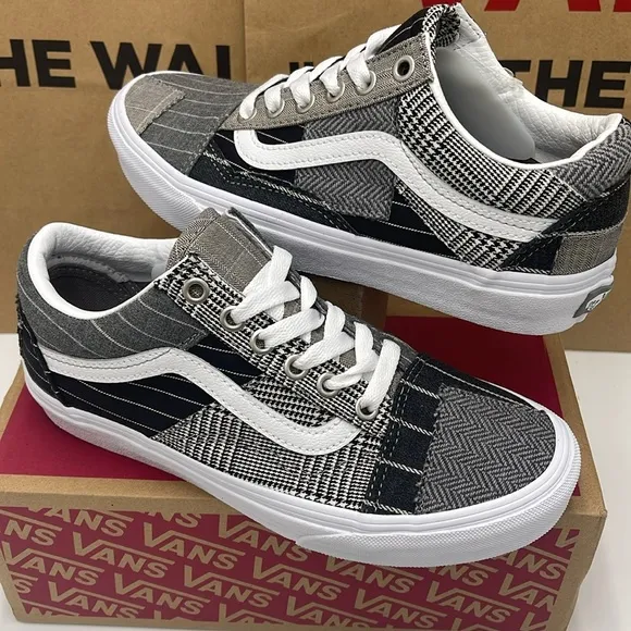 Vans WMNS Black and Gray Sneakers Old Skool Patchwork Conference Call Suiting