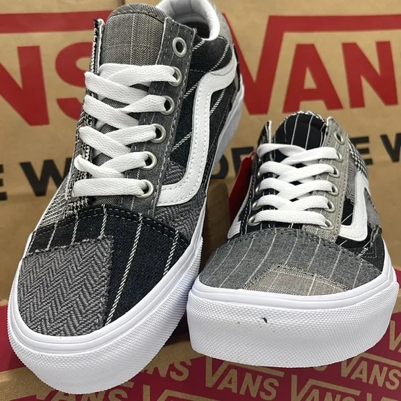 Vans WMNS Black and Gray Sneakers Old Skool Patchwork Conference Call Suiting
