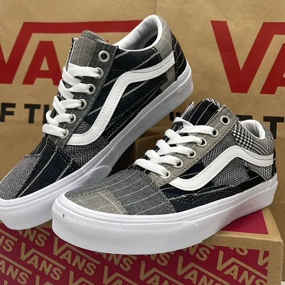 Vans WMNS Black and Gray Sneakers Old Skool Patchwork Conference Call Suiting