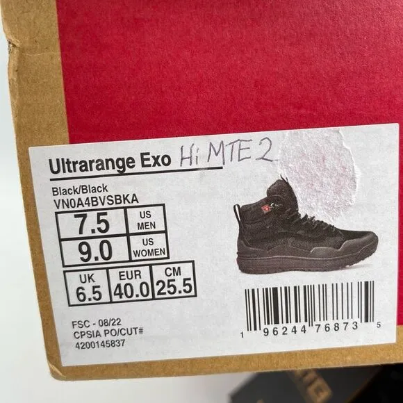 Vans Women's UltraRange EXO Hi MTE-2 Waterproof 'Black/Black' Boots  |  Size:  9
