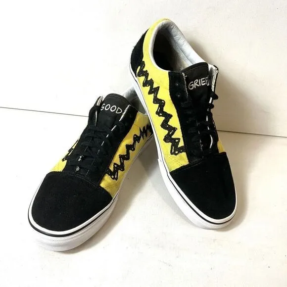 Vans X Peanuts Mens Size 9 Charlie Brown Good Grief Old Skool Skate Shoes 2017