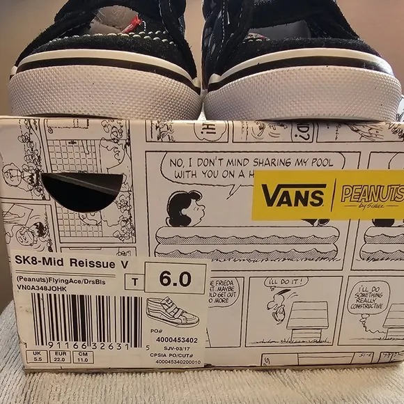 Vans x Peanuts SK8-Mid Reissue V Skate Shoes Sneakers Snoopy Toddler Size 6