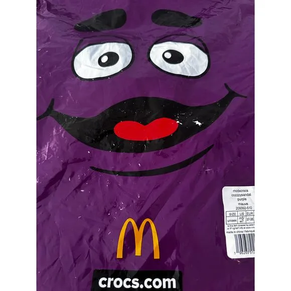 Verified New McDonald's X Crocs Grimace Cozzzy Sandal Men Sz5 Wmn Sz7 Fast Ship
