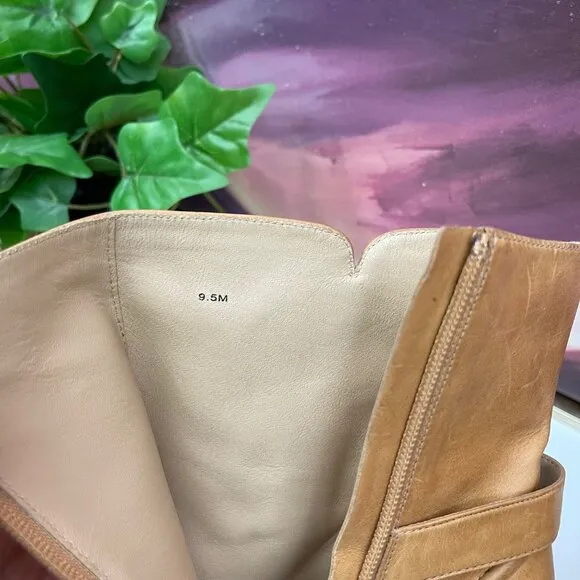 Veronica Beard Viv Booties Natural Leather Upper Ankle Heeled Buckle Boots 9.5