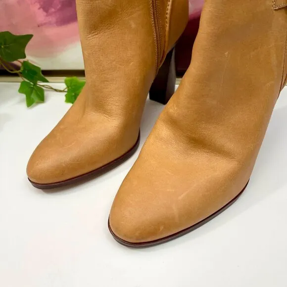 Veronica Beard Viv Booties Natural Leather Upper Ankle Heeled Buckle Boots 9.5