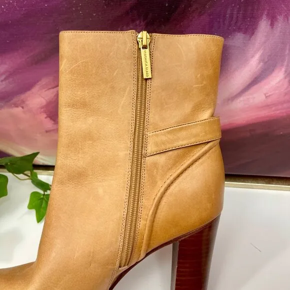 Veronica Beard Viv Booties Natural Leather Upper Ankle Heeled Buckle Boots 9.5