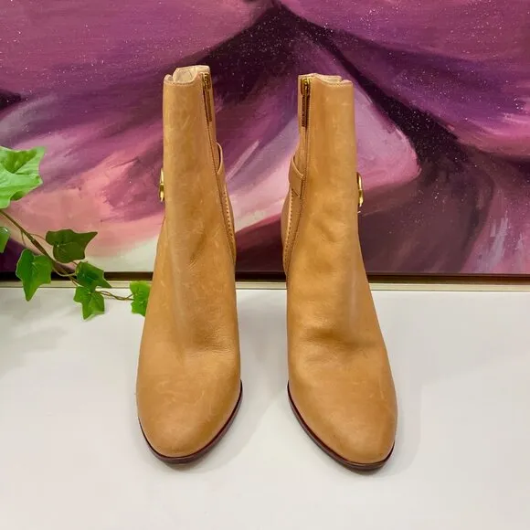 Veronica Beard Viv Booties Natural Leather Upper Ankle Heeled Buckle Boots 9.5