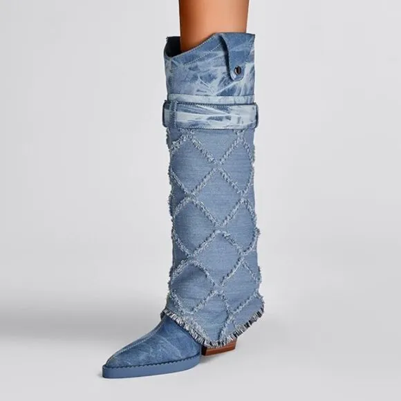 Versatile Denim Pointed toe Heel Boots
