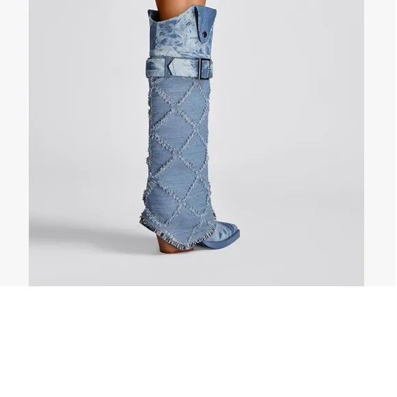 Versatile Denim Pointed toe Heel Boots