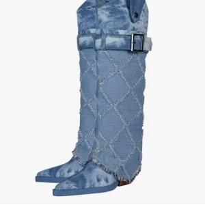 Versatile Denim Pointed toe Heel Boots