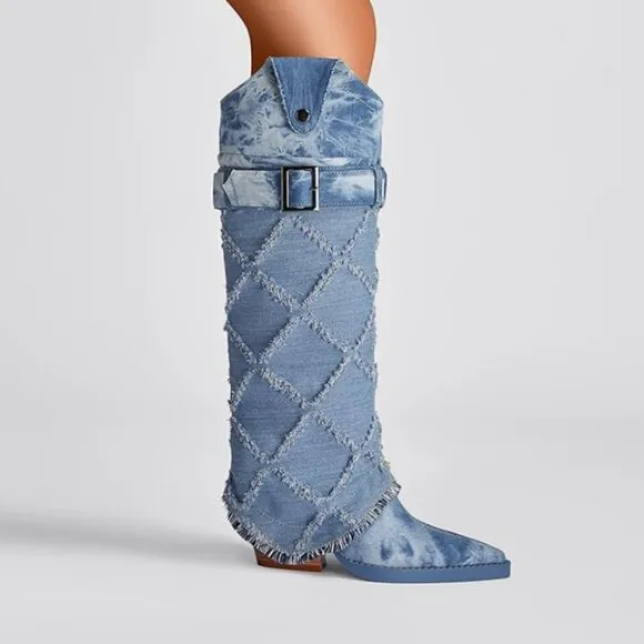 Versatile Denim Pointed toe Heel Boots