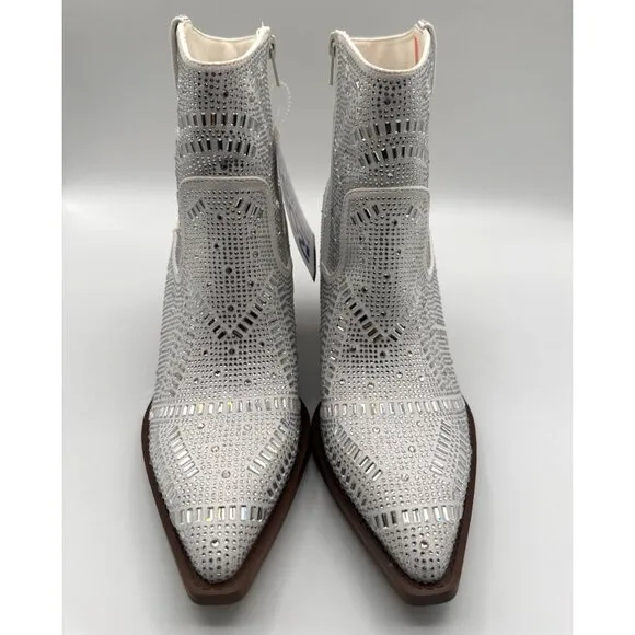 VeryG  Rhinestone Western Ankle Boots Pointed Toe Block Heel Zipper Size 8.5