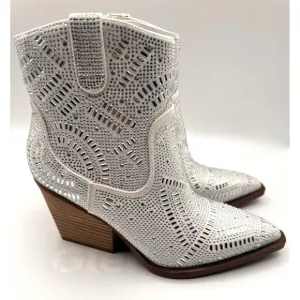 VeryG  Rhinestone Western Ankle Boots Pointed Toe Block Heel Zipper Size 8.5