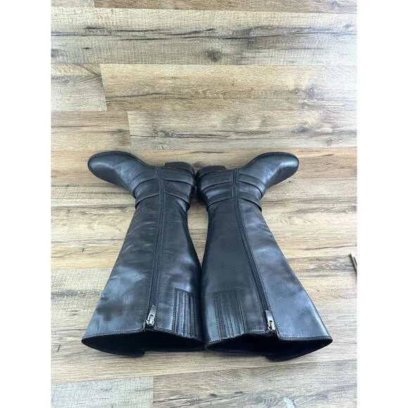 Via Spiga Bernadette Black Leather Riding Tall Boots Size 8 US| 39 EU