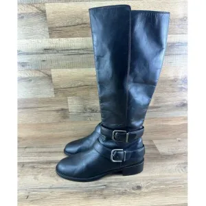 Via Spiga Bernadette Black Leather Riding Tall Boots Size 8 US| 39 EU
