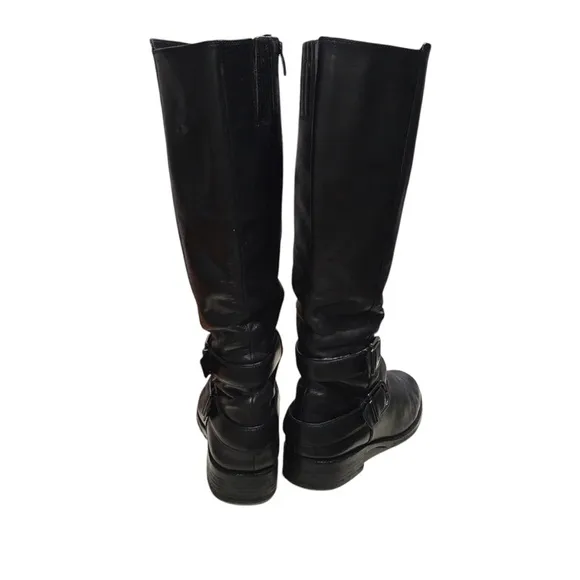 Via Spiga Black Leather/Lining Buckle Tall Boots Shoes 10.5M