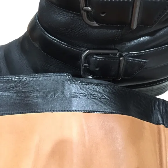Via Spiga Black Leather/Lining Buckle Tall Boots Shoes 10.5M