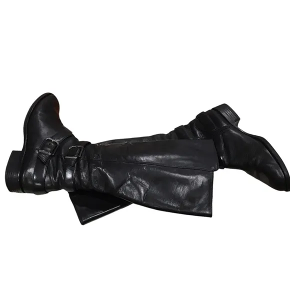 Via Spiga Black Leather/Lining Buckle Tall Boots Shoes 10.5M