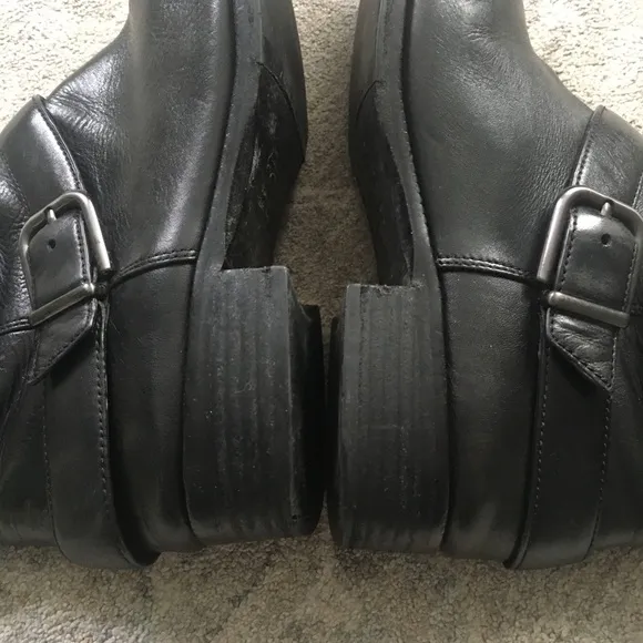 Via Spiga Black Leather/Lining Buckle Tall Boots Shoes 10.5M
