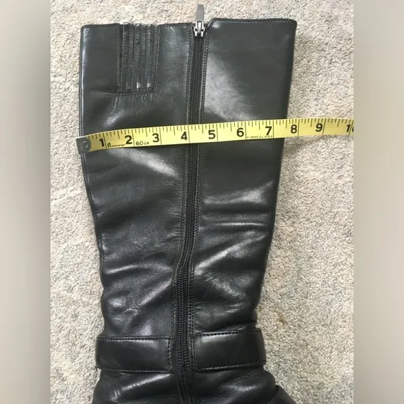 Via Spiga Black Leather/Lining Buckle Tall Boots Shoes 10.5M