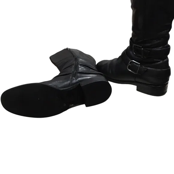 Via Spiga Black Leather/Lining Buckle Tall Boots Shoes 10.5M