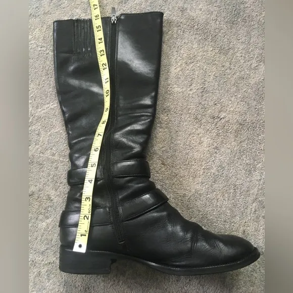 Via Spiga Black Leather/Lining Buckle Tall Boots Shoes 10.5M