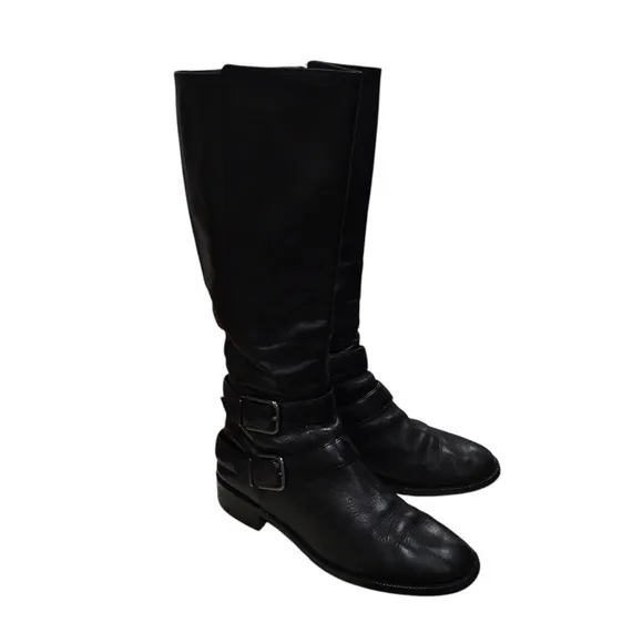 Via Spiga Black Leather/Lining Buckle Tall Boots Shoes 10.5M
