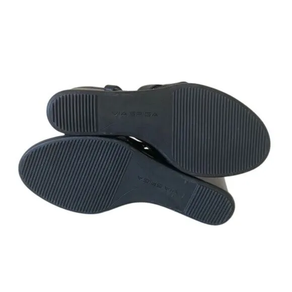 Via Spiga Womens‎ Black Wedge Sandals Size 7 NWOB