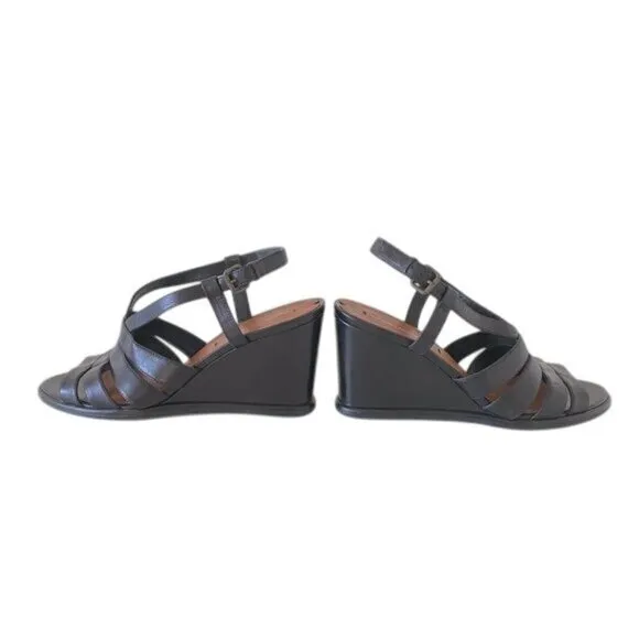 Via Spiga Womens‎ Black Wedge Sandals Size 7 NWOB