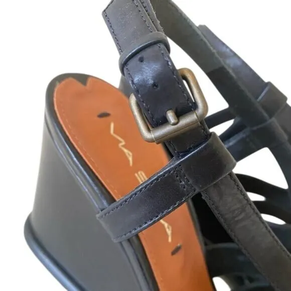 Via Spiga Womens‎ Black Wedge Sandals Size 7 NWOB