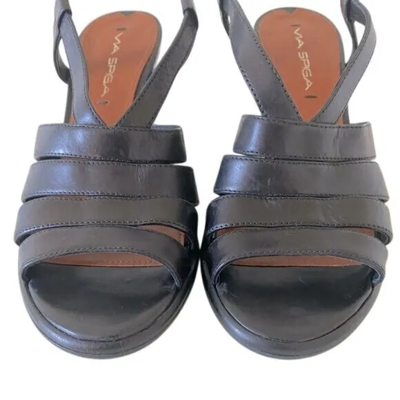 Via Spiga Womens‎ Black Wedge Sandals Size 7 NWOB