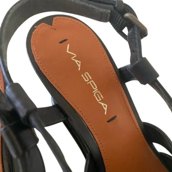 Via Spiga Womens‎ Black Wedge Sandals Size 7 NWOB