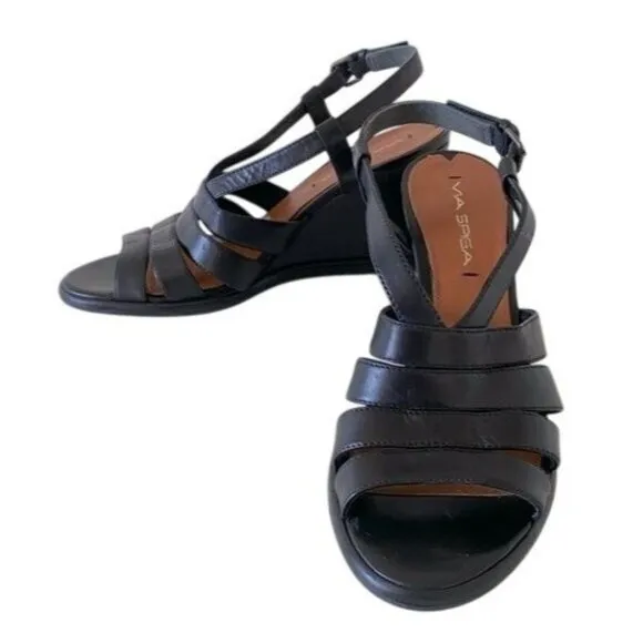 Via Spiga Womens‎ Black Wedge Sandals Size 7 NWOB