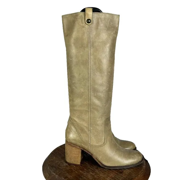 Vince Camuto Boots Women's Size 10 B Gianna Knee Beige Leather Zip Heel