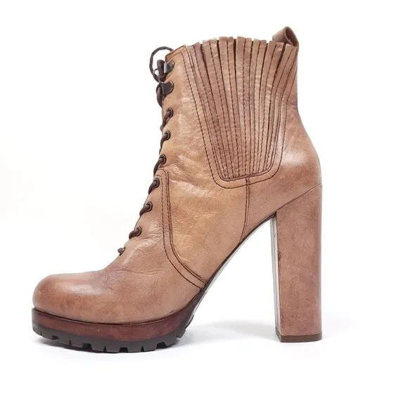 Vince Camuto Signature Hansel Tan Patina Heeled Lace Up Boots Women's 8.5 Brown