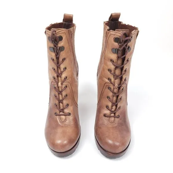 Vince Camuto Signature Hansel Tan Patina Heeled Lace Up Boots Women's 8.5 Brown