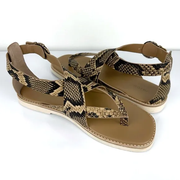 Vince Women's Morris Snakeskin Embossed Leather Thong Sandals Tan Size 9