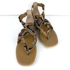 Vince Women's Morris Snakeskin Embossed Leather Thong Sandals Tan Size 9