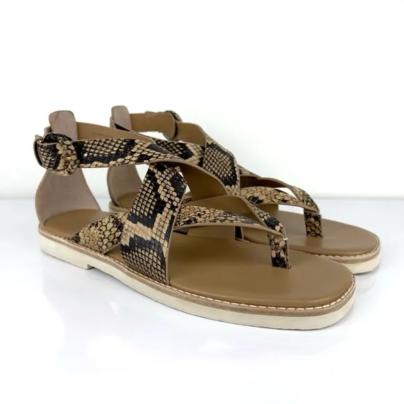 Vince Women's Morris Snakeskin Embossed Leather Thong Sandals Tan Size 9