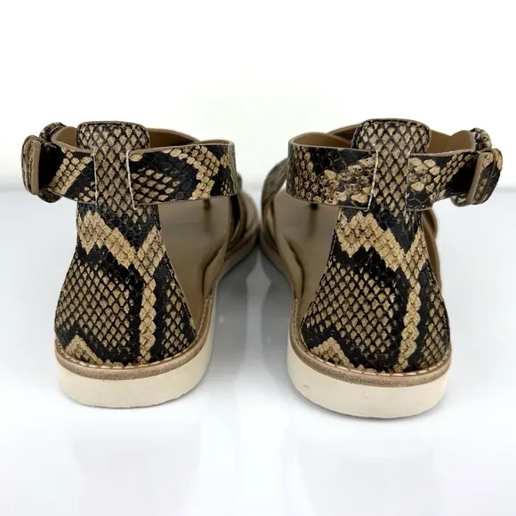 Vince Women's Morris Snakeskin Embossed Leather Thong Sandals Tan Size 9