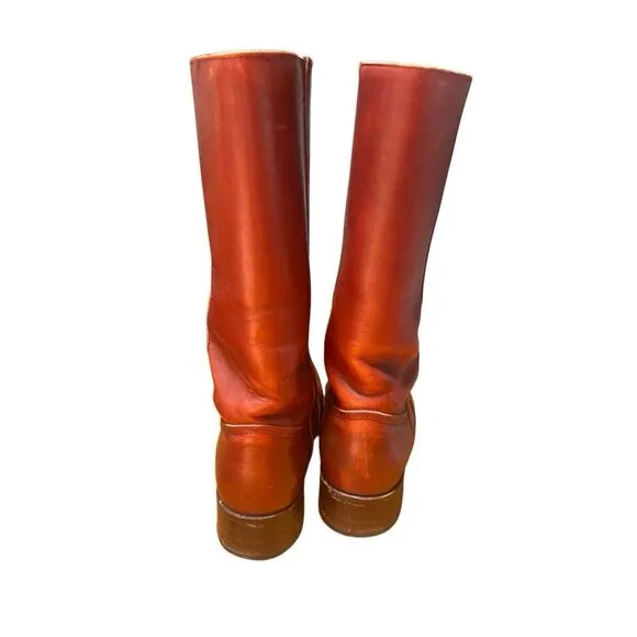 Vintage 80s Frye Campus Boots Women 11.5/ Mens 10 D Red Brown Square Toe Western