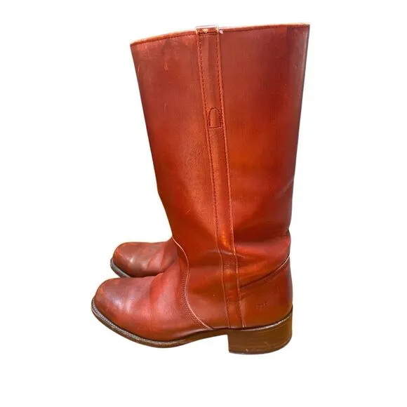 Vintage 80s Frye Campus Boots Women 11.5/ Mens 10 D Red Brown Square Toe Western