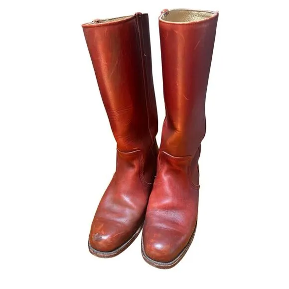 Vintage 80s Frye Campus Boots Women 11.5/ Mens 10 D Red Brown Square Toe Western