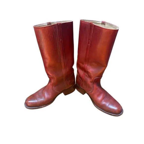Vintage 80s Frye Campus Boots Women 11.5/ Mens 10 D Red Brown Square Toe Western