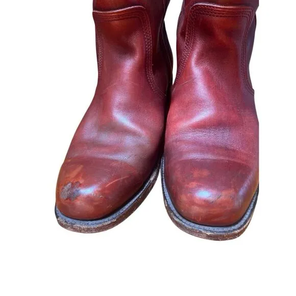 Vintage 80s Frye Campus Boots Women 11.5/ Mens 10 D Red Brown Square Toe Western
